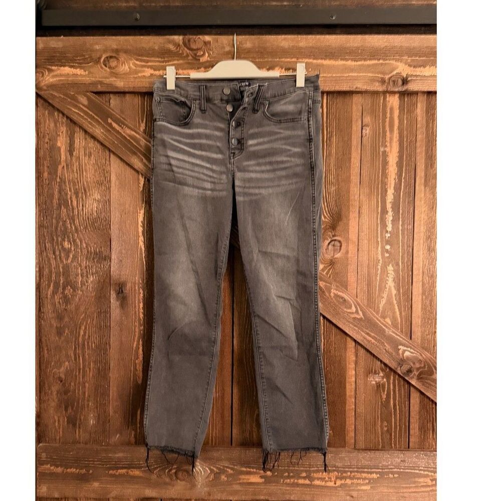 J.Crew Vintage High Rise Straight Jean with Cut Hem in Asphalt Wash Black